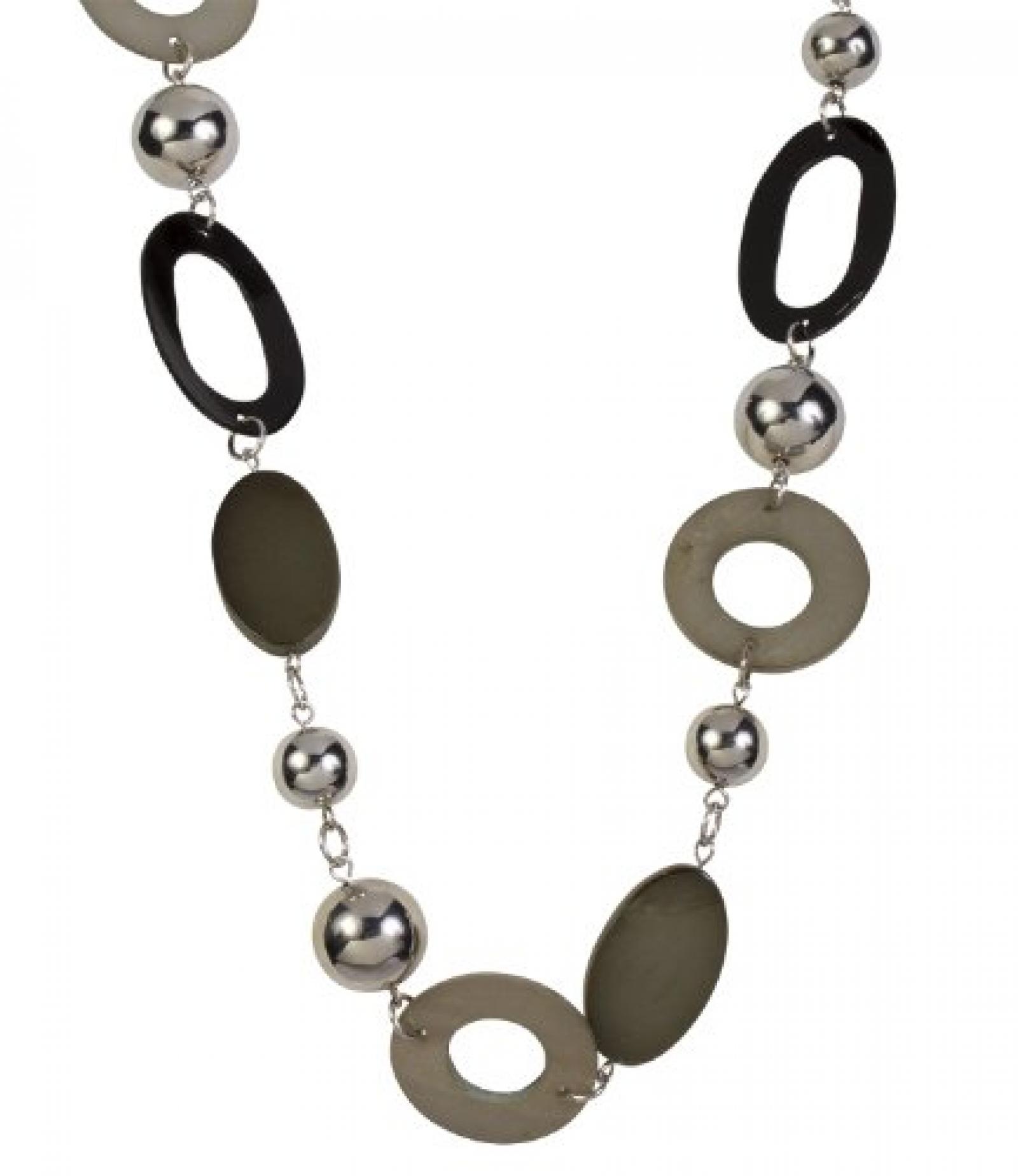 SIX "Navy Green" silberne Kette mit grün-grauen Perlmutt Platten (380-010) 